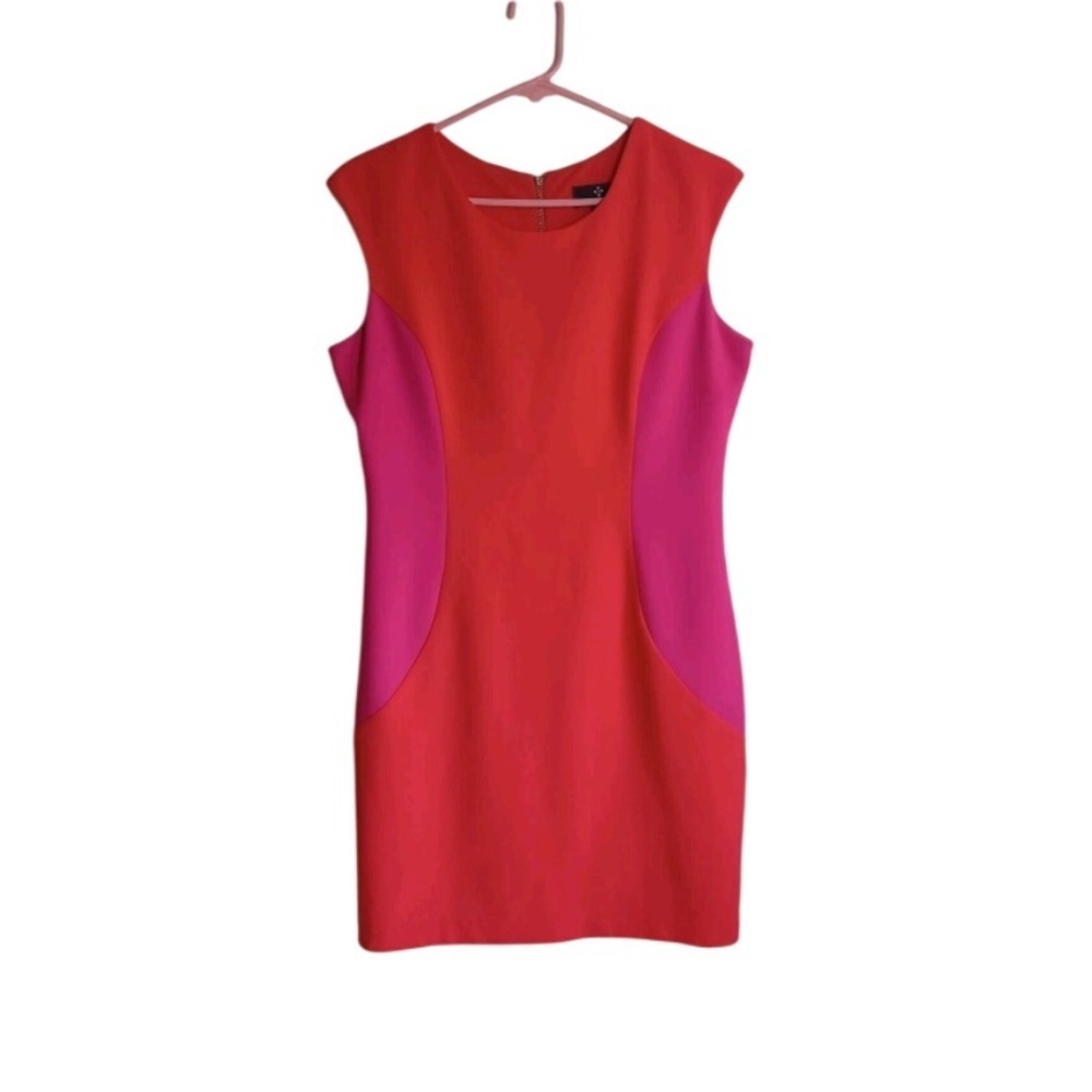 NEW 16  Ronni Nicole womens colorblock orange‎ hot pink sleeveless career dress